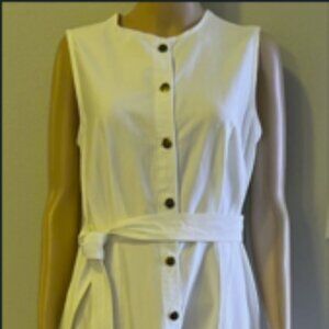 Women's Dress, White Calvin Klein, Sleeveless with Belt Size 10